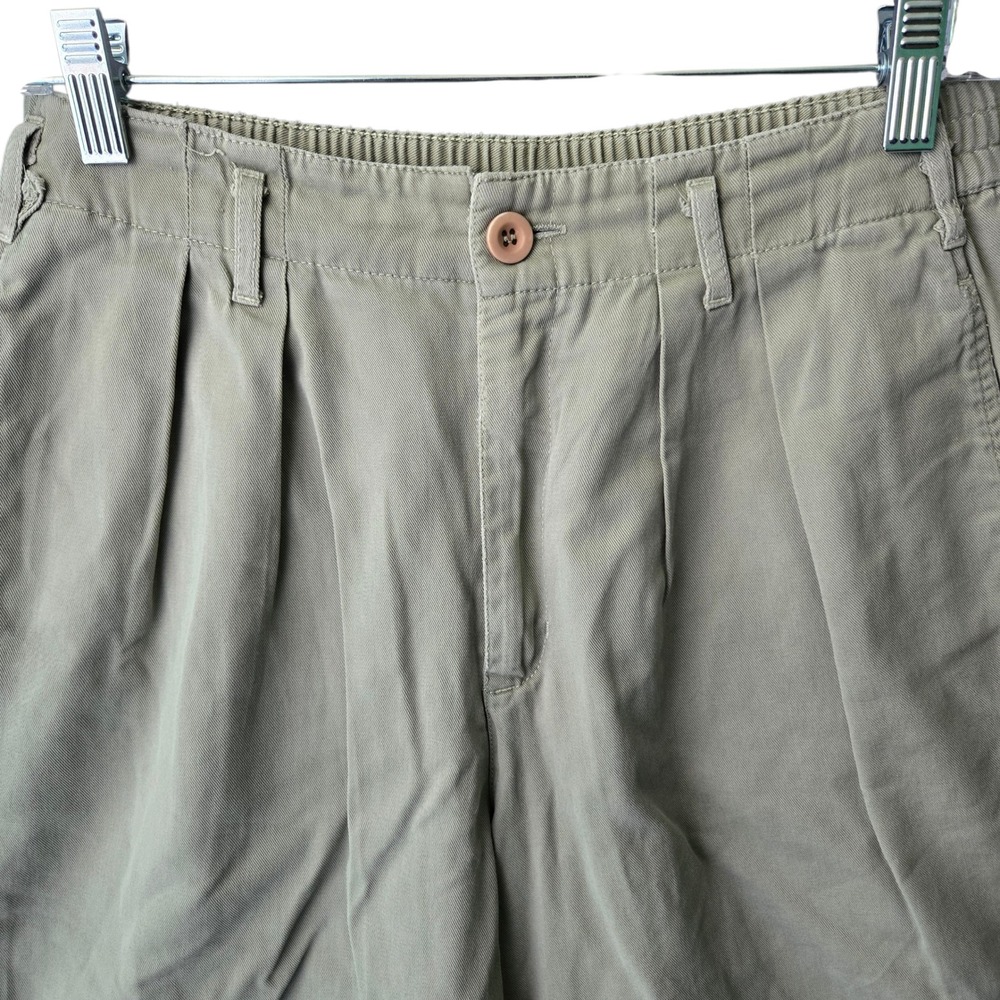 Calvin Klein Sport Khaki Pleated Cotton Shorts‎ Size 4 Elastic Waist - Picture 2 of 6